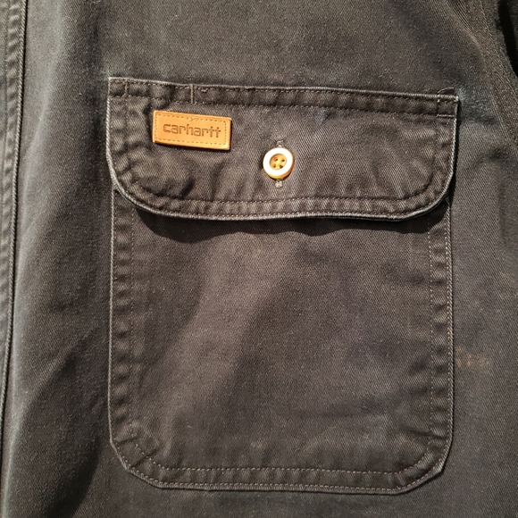 Vintage Carhartt Button Down Heavy Duty Long Sleeve Work Shirt Men's sz L Blue - Picture 2 of 7